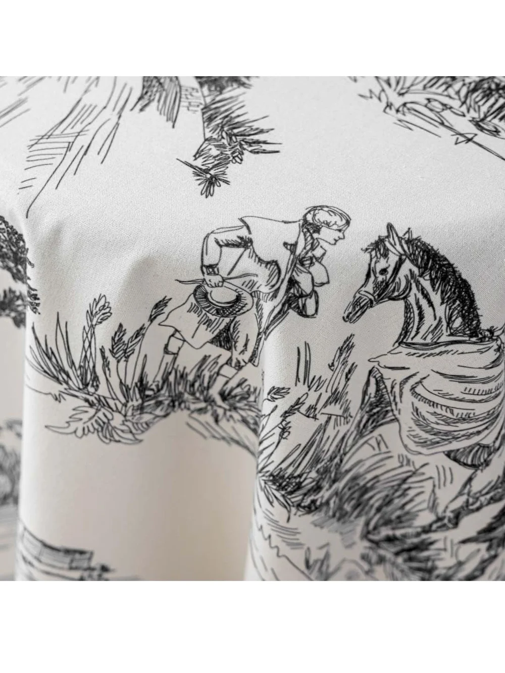Classic Black & White Toile Tassel Tablecloth - Home Dining